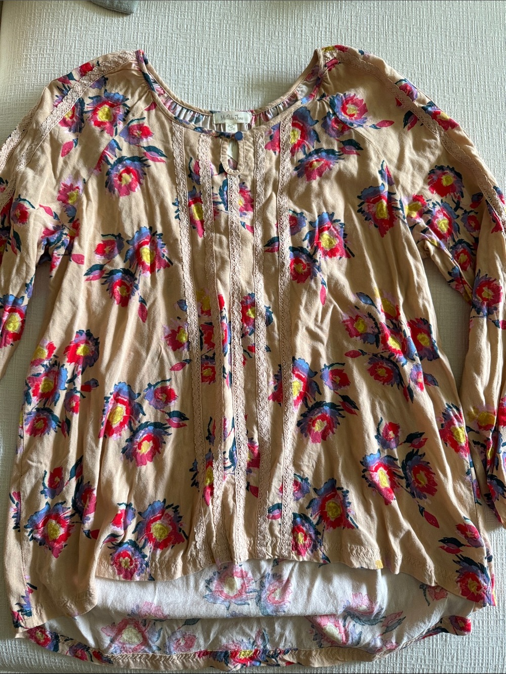 Matilda Jane Beige Floral Tunic with Pink & Blue Blooms